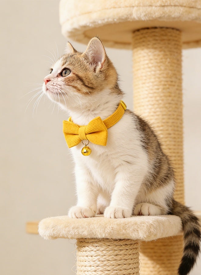 طوق قطط ناعم من قماش الكوردروي مع جرس وربطة عنق، مزود بمشبك أمان قابل للفك، قابل للتعديل للقطط الصغيرة والكبيرة - Image 4